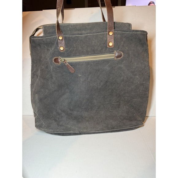 Myra Womens Quaint Canvas‎ Cow Hair Tote Bag Leather Strap Southwest Design - Picture 2 of 10